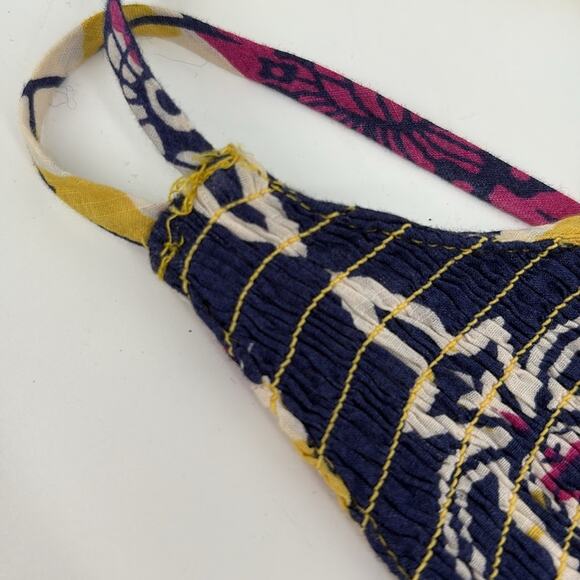 Urban Outfitters Yellow Blue Magenta Floral Halter One Shoulder Cotton Dress M - Picture 8 of 15